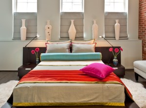 ELIZABETH BUTLER INTERIORS BESPOKE BED WARDROBE IN REVERSIBLE SILKS